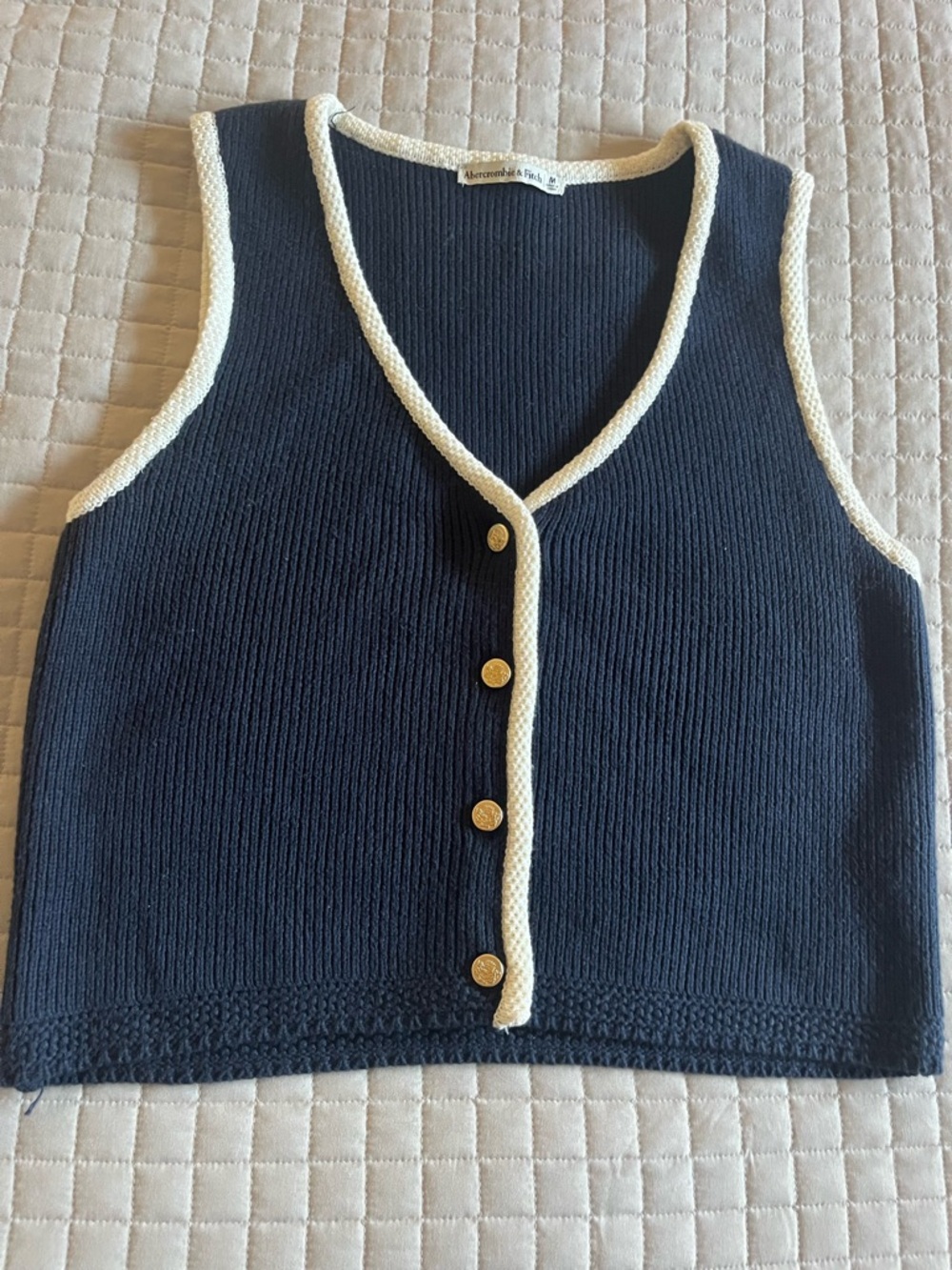 Abercrombie & Fitch Navy Blue Knit Vest with Cream Trim